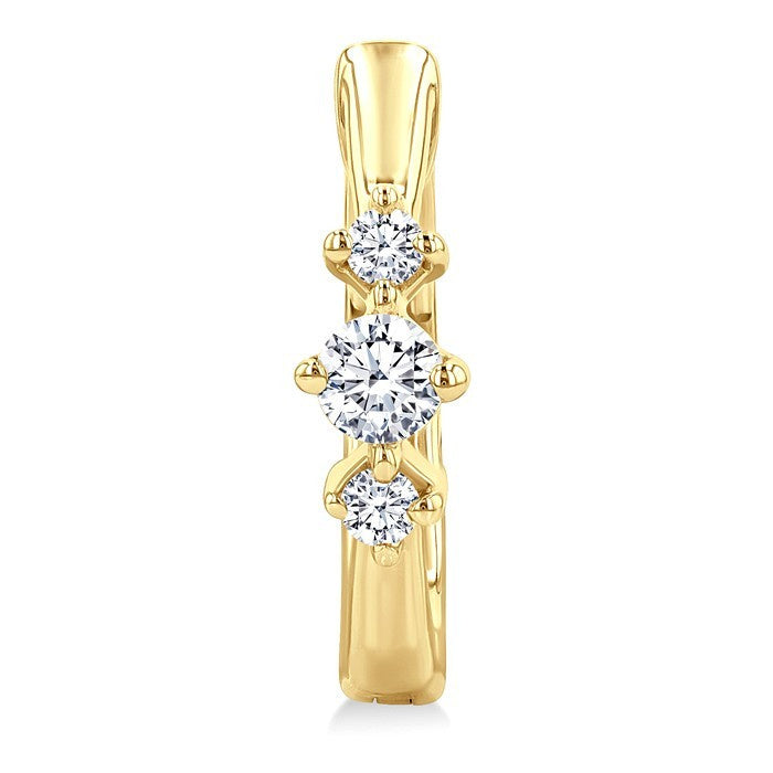 1/4 Ctw Three Stone Round Cut Diamond Hoop Earrings in 10K Yellow Gold