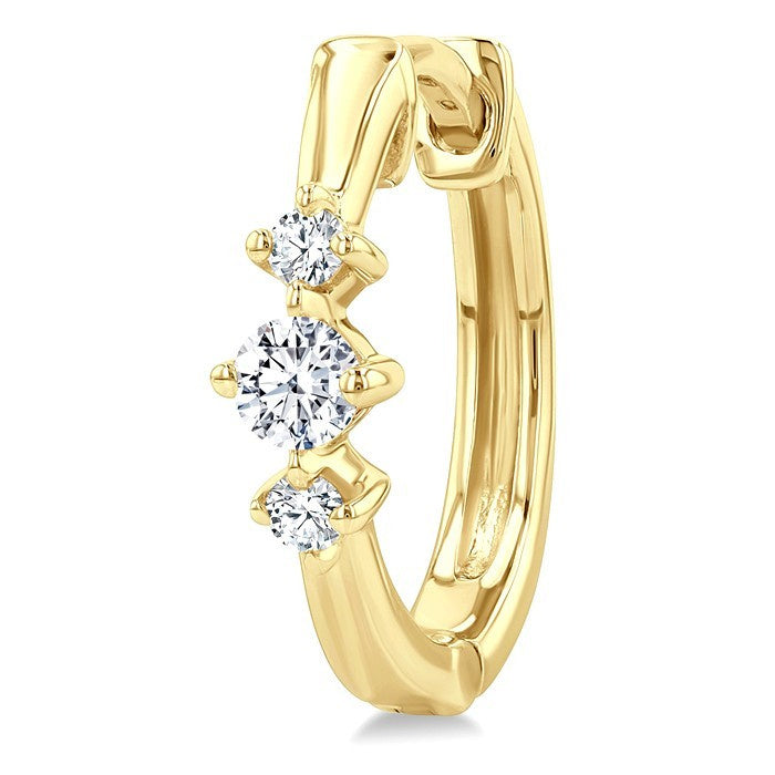 1/4 Ctw Three Stone Round Cut Diamond Hoop Earrings in 10K Yellow Gold