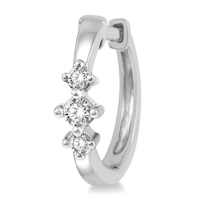 1/6 Ctw Three Stone Round Cut Diamond Huggie Petite Earrings in 10K White Gold