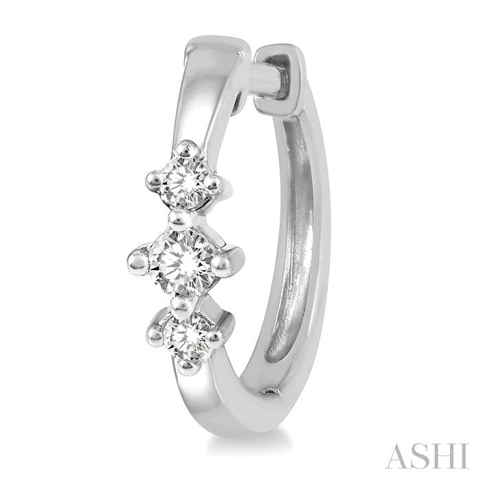 1/6 Ctw Three Stone Round Cut Diamond Huggie Petite Earrings in 14K White Gold
