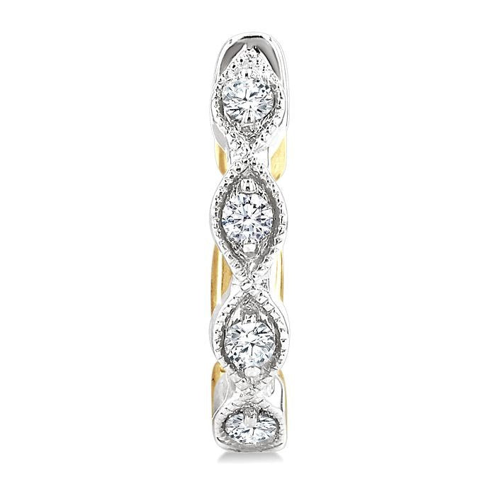1/5 Ctw Petite Reverted Two-Tone Marquise and Hexagon Shape Round Cut Diamond Fashion Huggies in 10K White and Yellow Gold