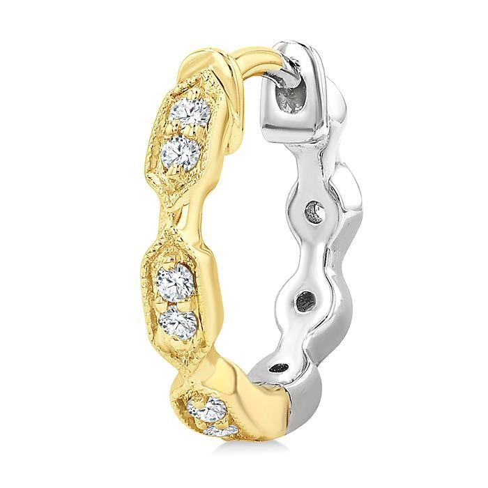 1/5 Ctw Petite Reverted Two-Tone Marquise and Hexagon Shape Round Cut Diamond Fashion Huggies in 10K White and Yellow Gold