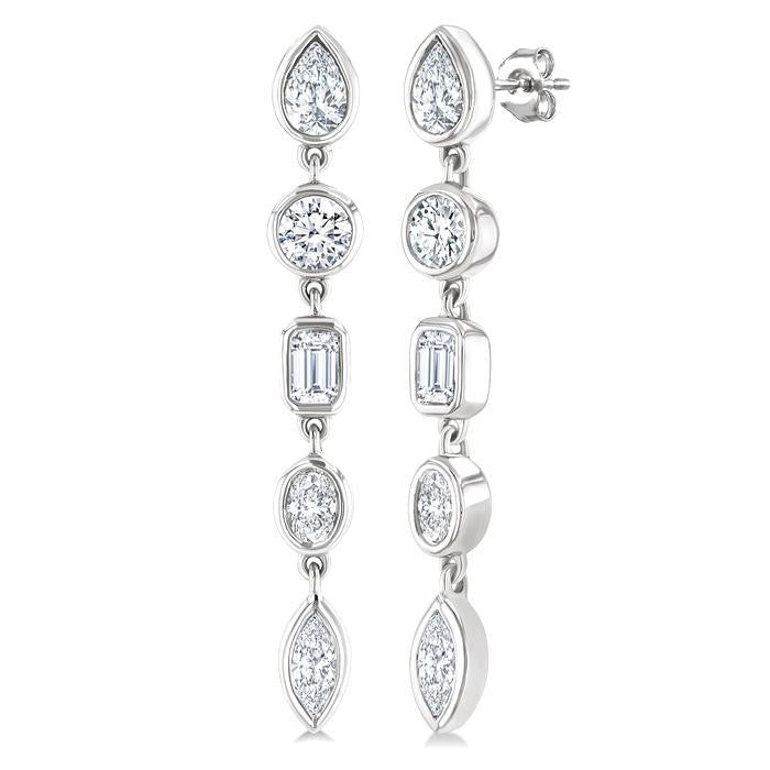 1 Ctw Bezel Set Mixed Diamond Cut Fashion Earrings in 14K White Gold