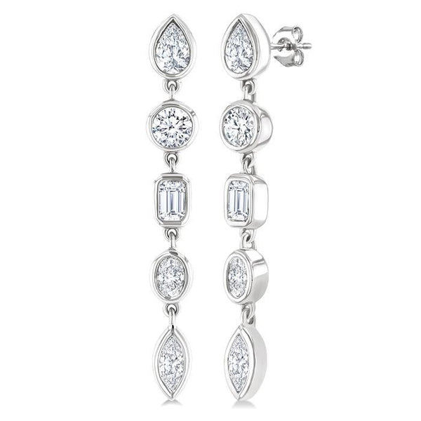 1 Ctw Bezel Set Mixed Diamond Cut Fashion Earrings in 14K White Gold