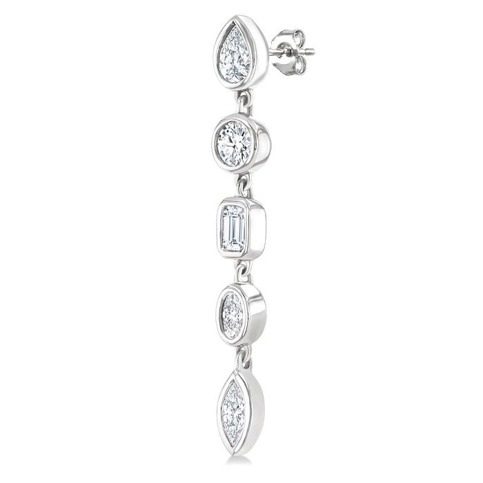 1 Ctw Bezel Set Mixed Diamond Cut Fashion Earrings in 14K White Gold