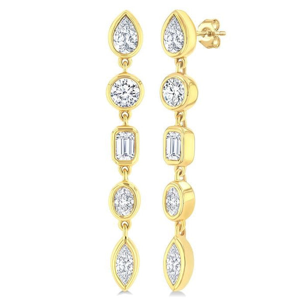 1 Ctw Bezel Set Mixed Diamond Cut Fashion Earrings in 14K Yellow Gold