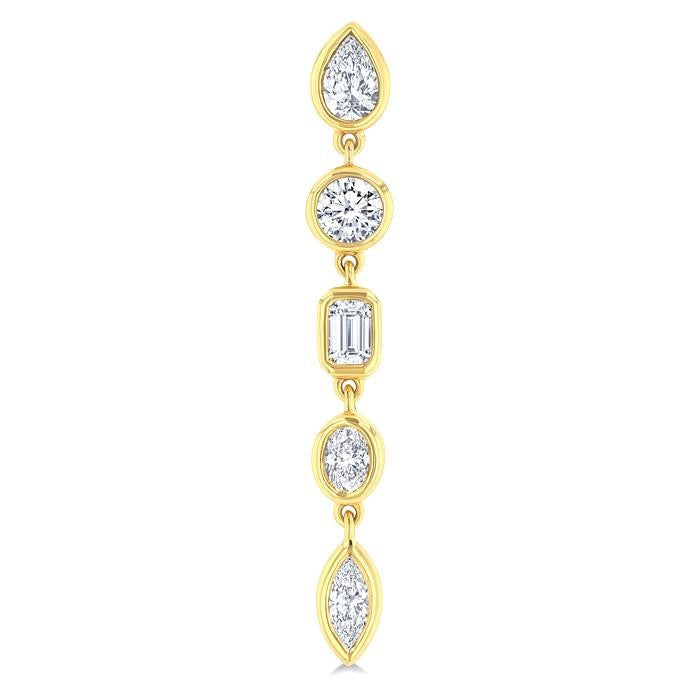 1 Ctw Bezel Set Mixed Diamond Cut Fashion Earrings in 14K Yellow Gold