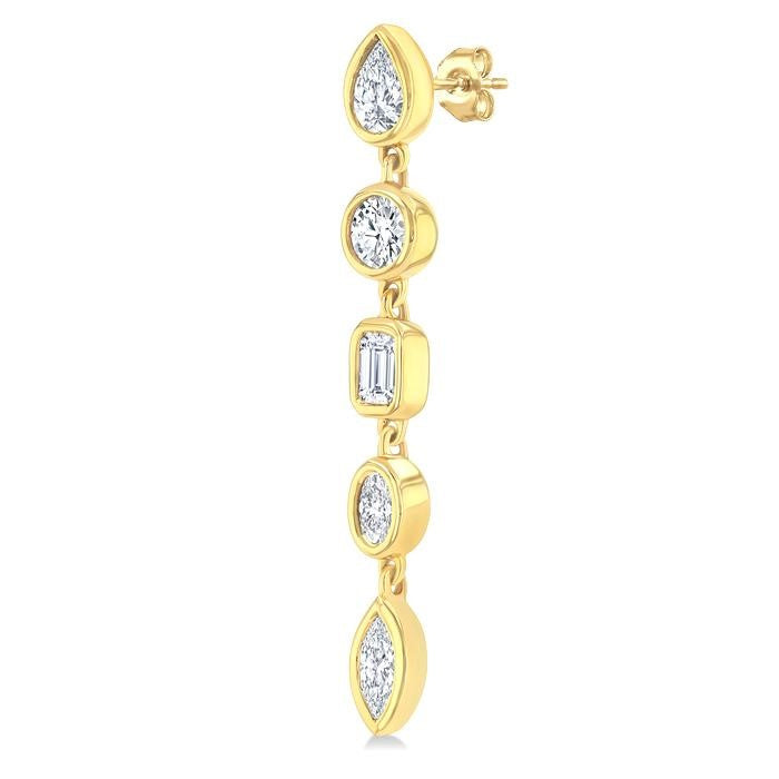1 Ctw Bezel Set Mixed Diamond Cut Fashion Earrings in 14K Yellow Gold