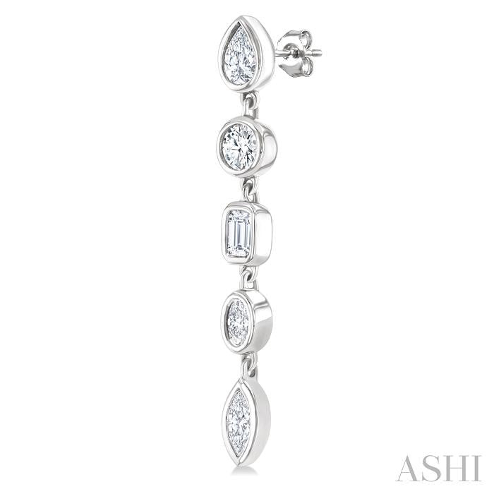 1 Ctw Bezel Set Mixed Diamond Cut Fashion Earrings in 14K White Gold