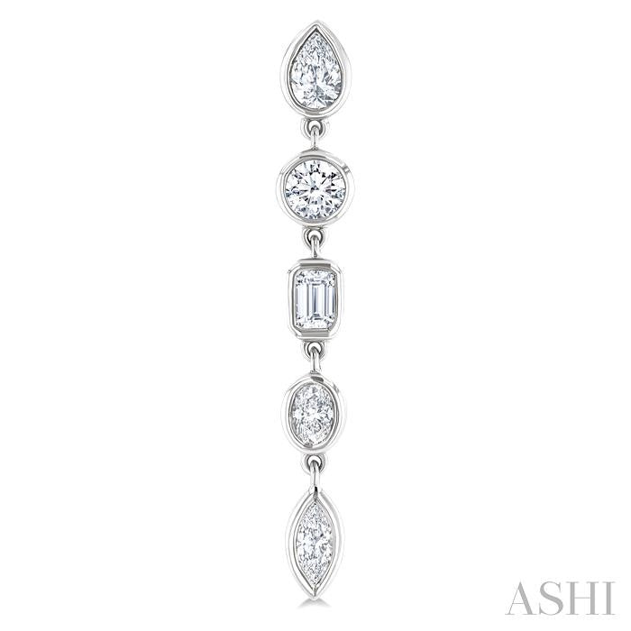 1 Ctw Bezel Set Mixed Diamond Cut Fashion Earrings in 14K White Gold