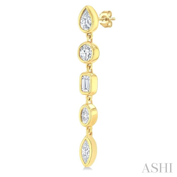 1 Ctw Bezel Set Mixed Diamond Cut Fashion Earrings in 14K Yellow Gold
