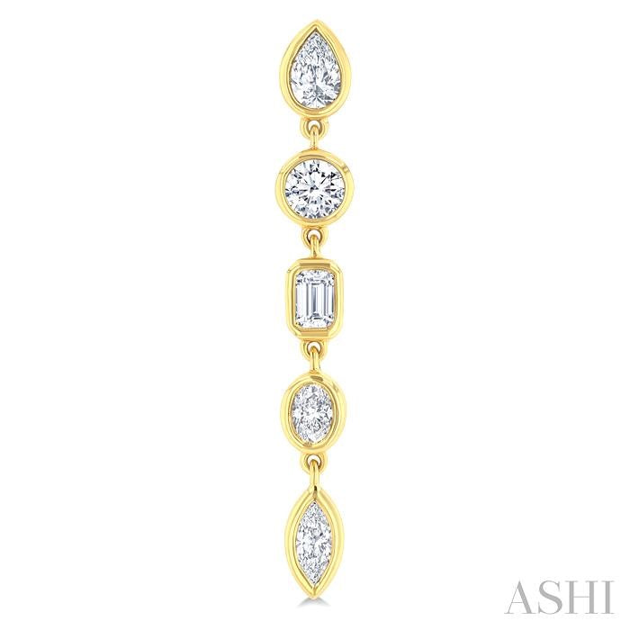 1 Ctw Bezel Set Mixed Diamond Cut Fashion Earrings in 14K Yellow Gold