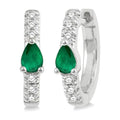 4X3 MM Pear Cut Emerald and 1/10 Ctw Round Cut Diamond Petite Huggie Earrings in 10K White Gold