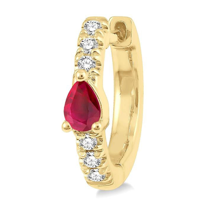 Pear Shape Gemstone & Petite Diamond Huggie Fashion Earrings