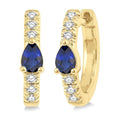 4X3 MM Pear Cut Sapphire and 1/10 Ctw Round Cut Diamond Petite Huggie Earrings in 10K Yellow Gold