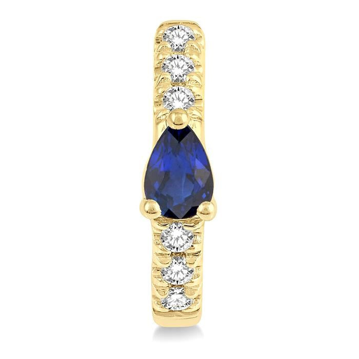 4X3 MM Pear Cut Sapphire and 1/10 Ctw Round Cut Diamond Petite Huggie Earrings in 10K Yellow Gold
