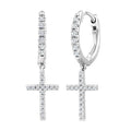 1/3 Ctw Round Cut Diamond Cross Charm Petite Fashion Huggie Earrings in 14K White Gold