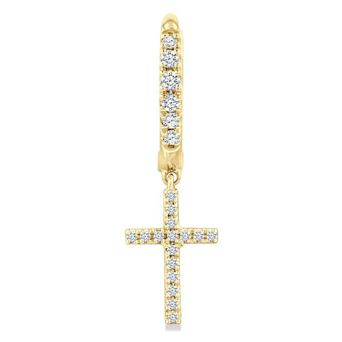 1/3 Ctw Round Cut Diamond Cross Charm Petite Fashion Huggie Earrings in 14K Yellow Gold