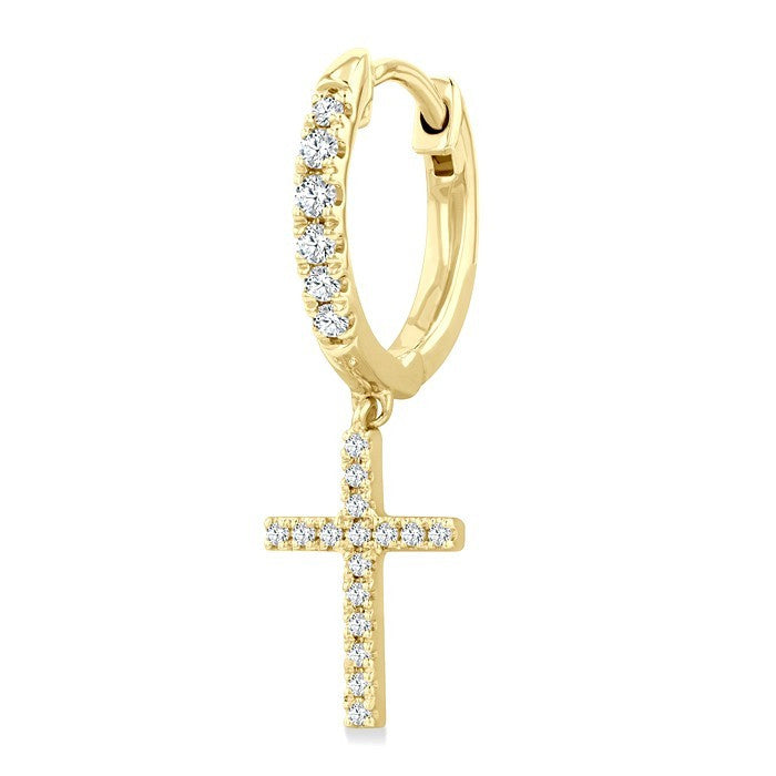 1/3 Ctw Round Cut Diamond Cross Charm Petite Fashion Huggie Earrings in 14K Yellow Gold