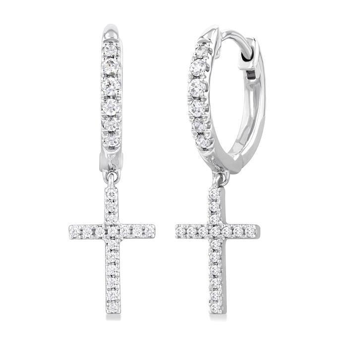 1/3 Ctw Petite Cross Round Cut Diamond Fashion Huggies in 10K White Gold