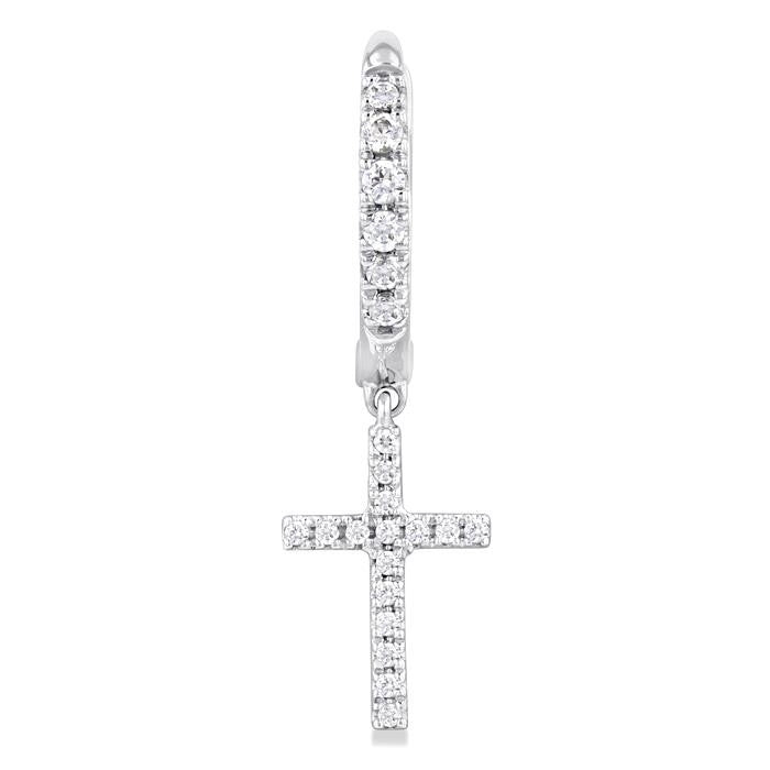 1/3 Ctw Petite Cross Round Cut Diamond Fashion Huggies in 10K White Gold