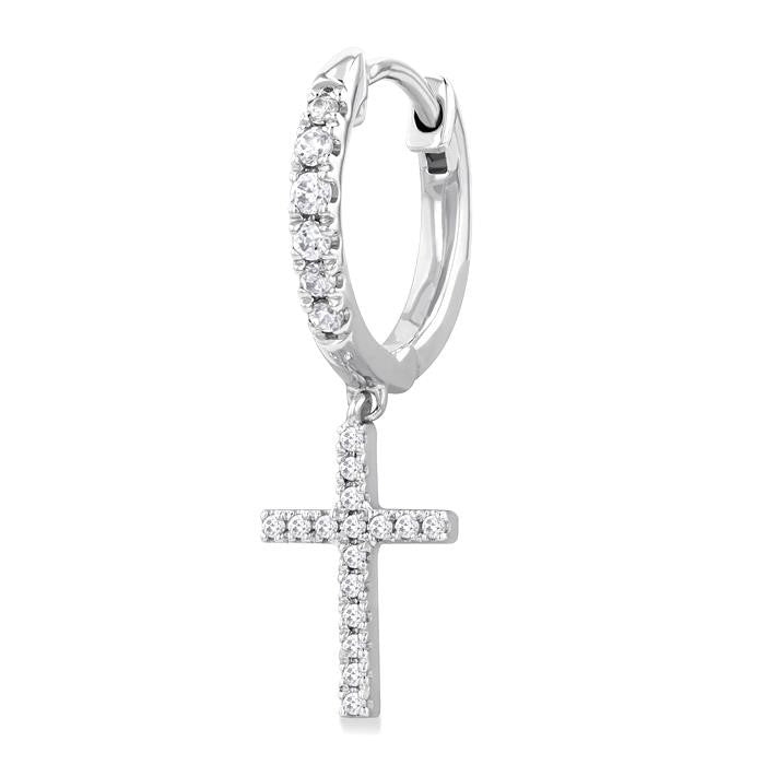 1/3 Ctw Petite Cross Round Cut Diamond Fashion Huggies in 10K White Gold