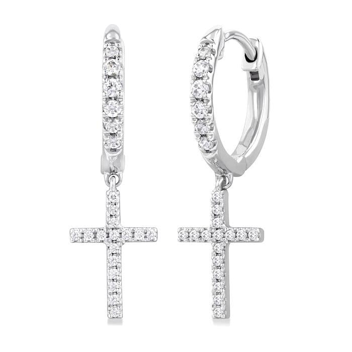 Cross Petite Diamond Huggie Fashion Earrings