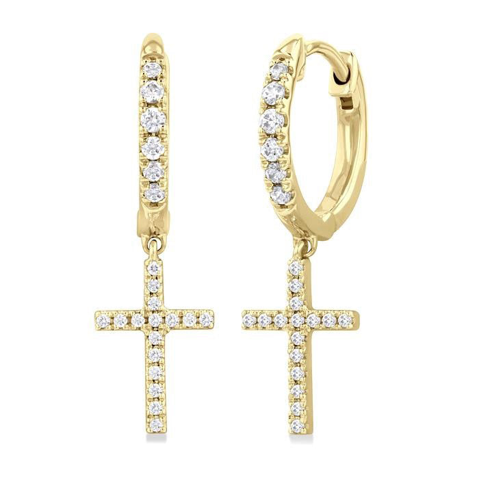 Cross Petite Diamond Huggie Fashion Earrings