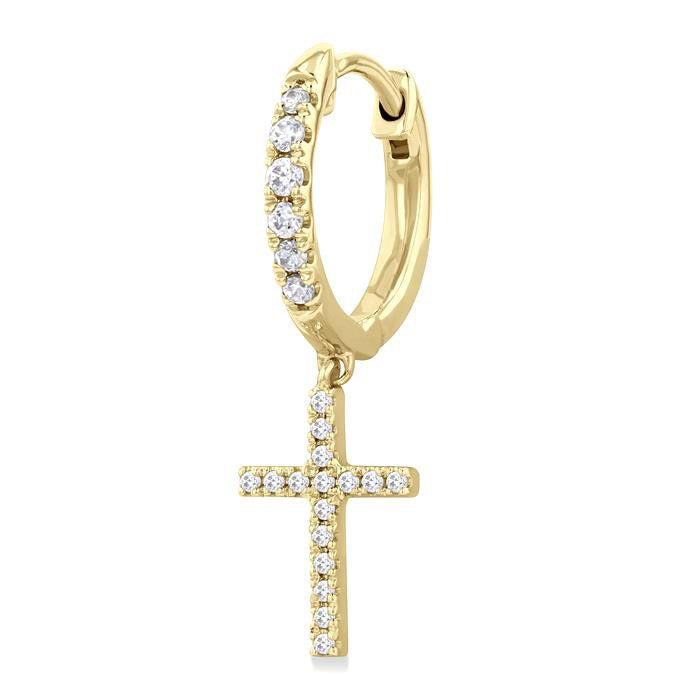 Cross Petite Diamond Huggie Fashion Earrings