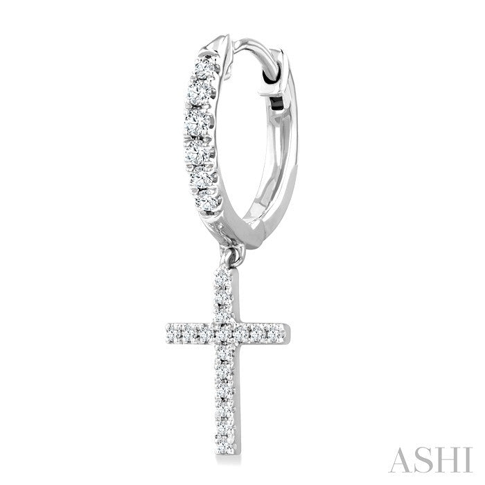 1/3 Ctw Round Cut Diamond Cross Charm Petite Fashion Huggie Earrings in 14K White Gold