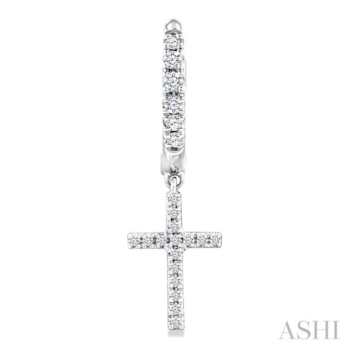 1/3 Ctw Round Cut Diamond Cross Charm Petite Fashion Huggie Earrings in 14K White Gold