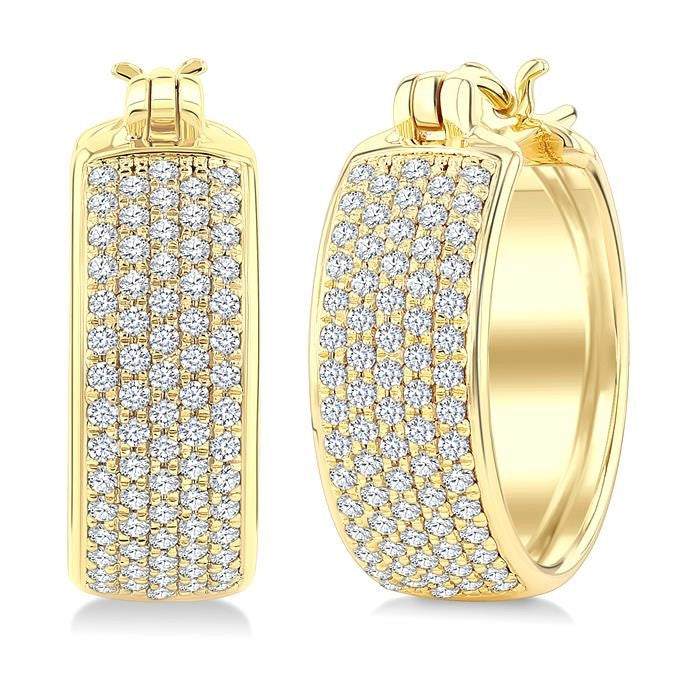 3/4 Ctw Five-Row Pave Set Round Cut Diamond Fashion Huggies in 14K Yellow Gold