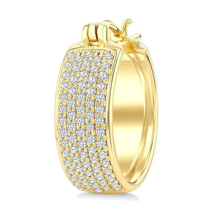 3/4 Ctw Five-Row Pave Set Round Cut Diamond Fashion Huggies in 14K Yellow Gold