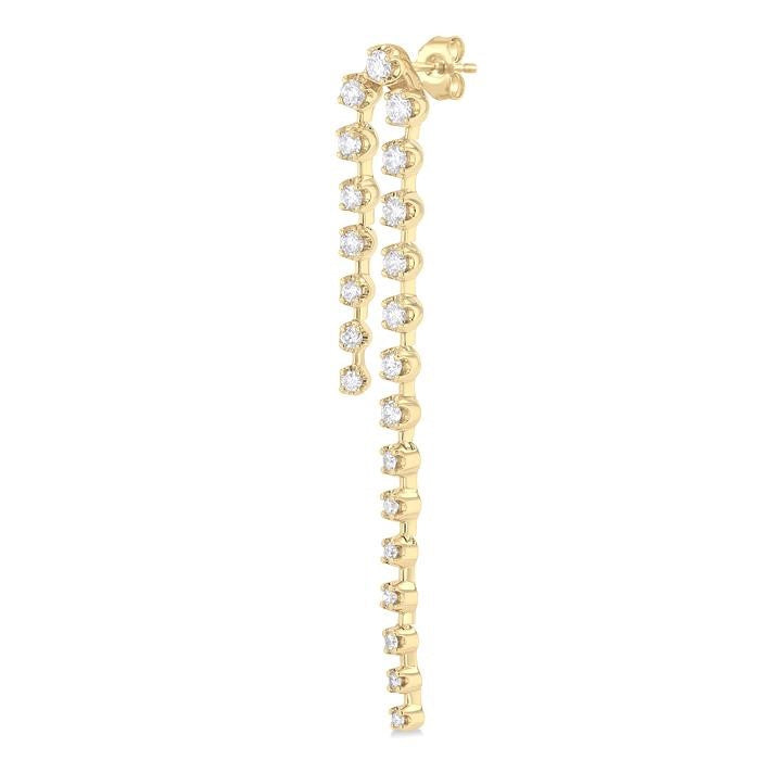1 Ctw Round Cut Diamond Twin Row Fashion Long Earrings in 14K Yellow Gold