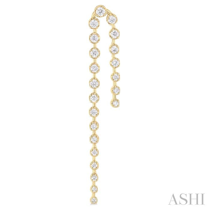 1 Ctw Round Cut Diamond Twin Row Fashion Long Earrings in 14K Yellow Gold