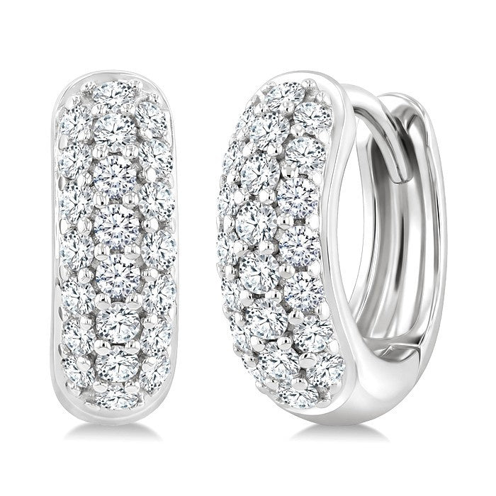 1/3 Ctw Triple Row Round Cut Diamond Huggie Earrings in 10K White Gold