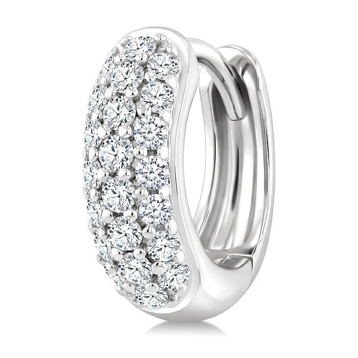 1/3 Ctw Triple Row Round Cut Diamond Huggie Earrings in 10K White Gold