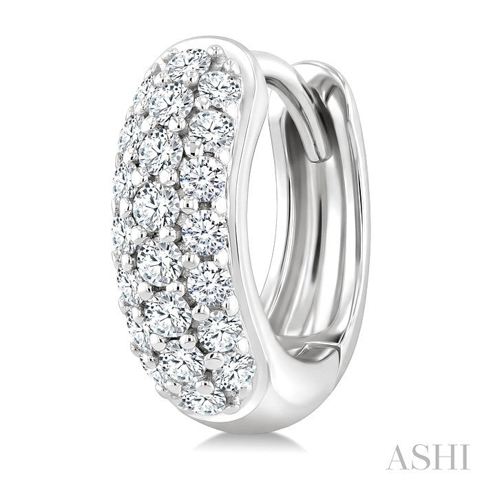 1/3 Ctw Triple Row Round Cut Diamond Huggie Earrings in 10K White Gold