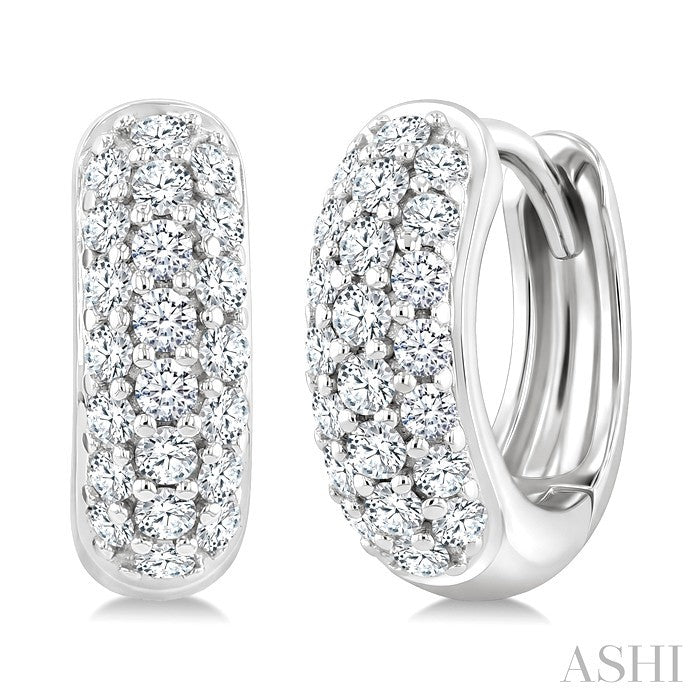 1/3 Ctw Triple Row Round Cut Diamond Huggie Earrings in 10K White Gold