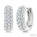1/3 Ctw Triple Row Round Cut Diamond Huggie Earrings in 10K White Gold