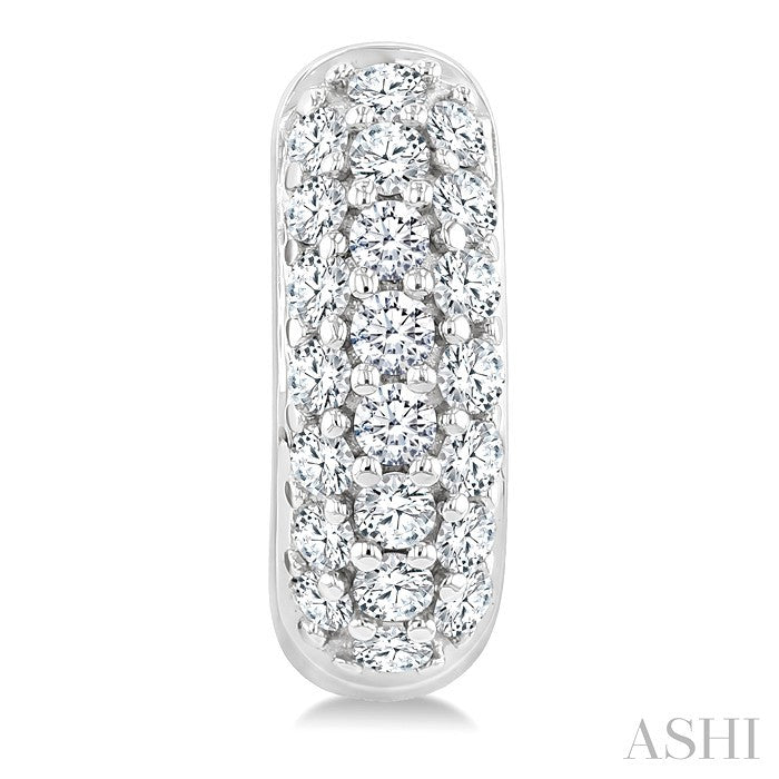 1/3 Ctw Triple Row Round Cut Diamond Huggie Earrings in 10K White Gold