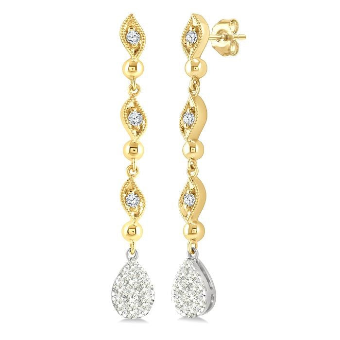 1/2 Ctw Shine Bright Pear Shape Round Cut Diamond Fashion Long earrings in 14K Yellow and White Gold