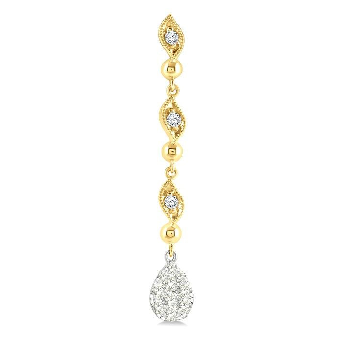 1/2 Ctw Shine Bright Pear Shape Round Cut Diamond Fashion Long earrings in 14K Yellow and White Gold