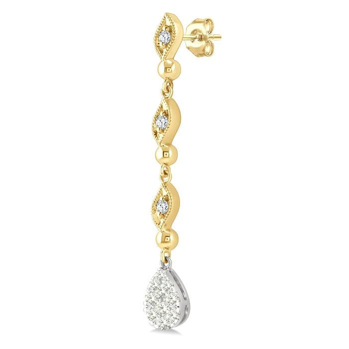 1/2 Ctw Shine Bright Pear Shape Round Cut Diamond Fashion Long earrings in 14K Yellow and White Gold