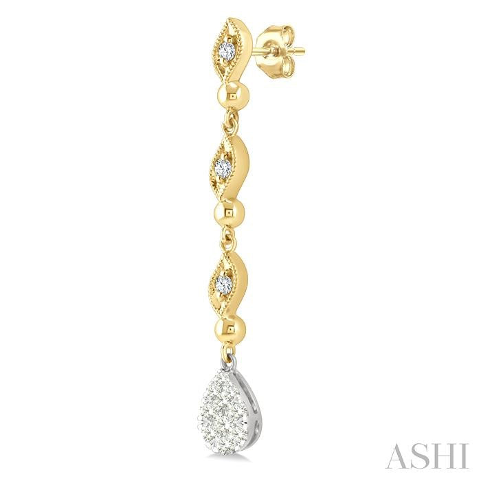 1/2 Ctw Shine Bright Pear Shape Round Cut Diamond Fashion Long earrings in 14K Yellow and White Gold