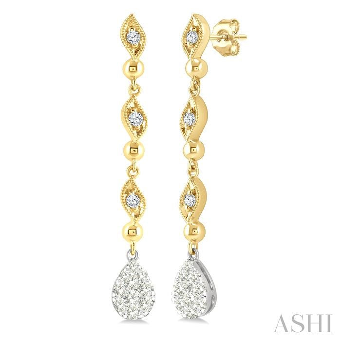 1/2 Ctw Shine Bright Pear Shape Round Cut Diamond Fashion Long earrings in 14K Yellow and White Gold
