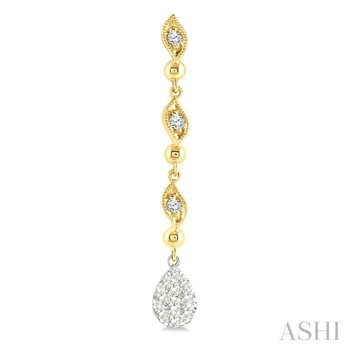 1/2 Ctw Shine Bright Pear Shape Round Cut Diamond Fashion Long earrings in 14K Yellow and White Gold