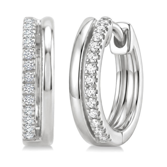 1/10 Ctw Petite Round Cut Diamond Fashion Huggie Earrings in 10K White Gold
