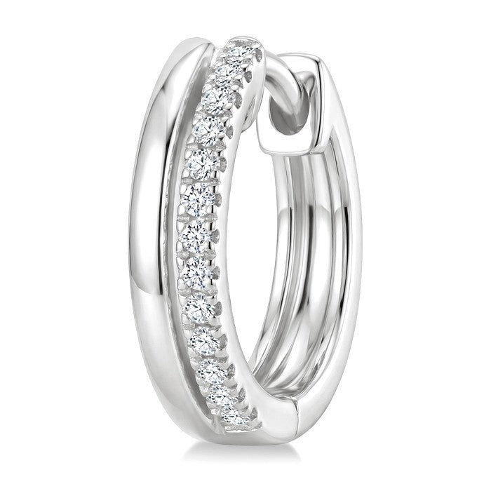 1/10 Ctw Petite Round Cut Diamond Fashion Huggie Earrings in 10K White Gold