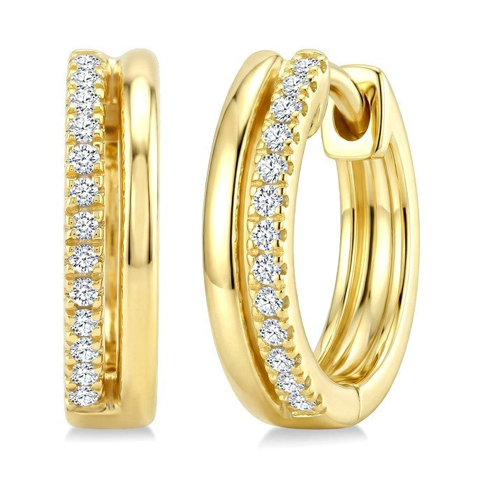 1/10 Ctw Petite Round Cut Diamond Fashion Huggie Earrings in 10K Yellow Gold